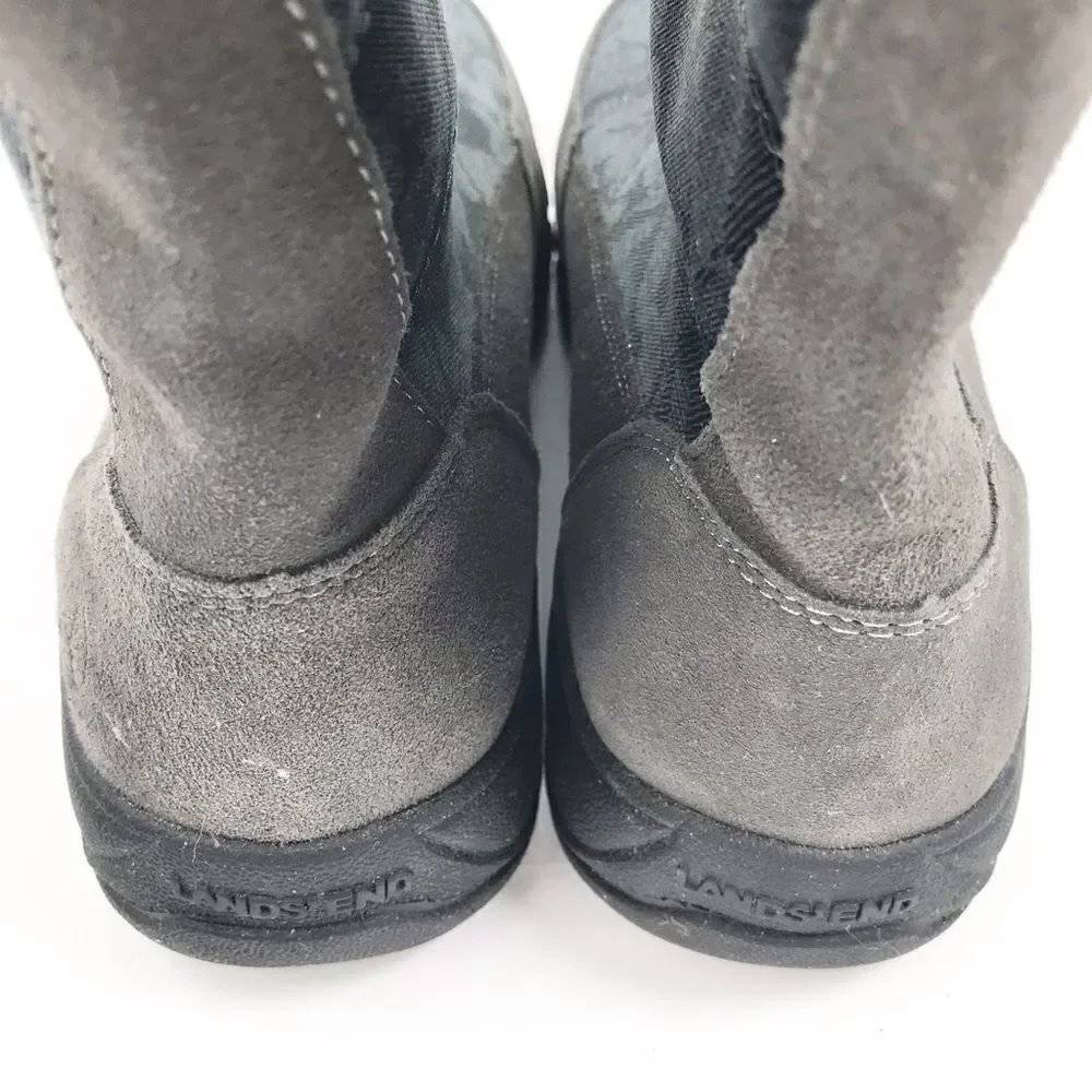 Land’s End Gray Suede Floral Canvas Front Zip Faux Fur Lined Thermolite Boot NEW